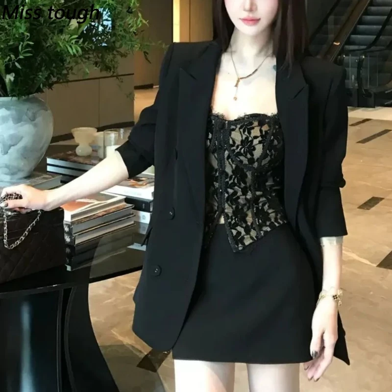 Lace Trim Cami - Elegancki, trzyczęściowy zestaw w stylu vintage: