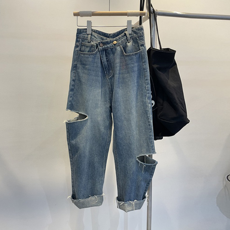 Women'S Fashion Korea - Letnie damskie podarte jeansy z wysokim