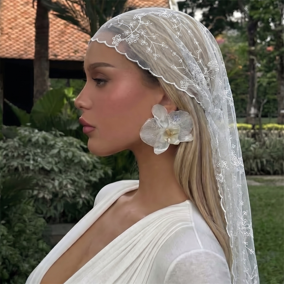 Biała Koronkowa Siatkowa Chust – Women Fashion Necktie recenzja i cena