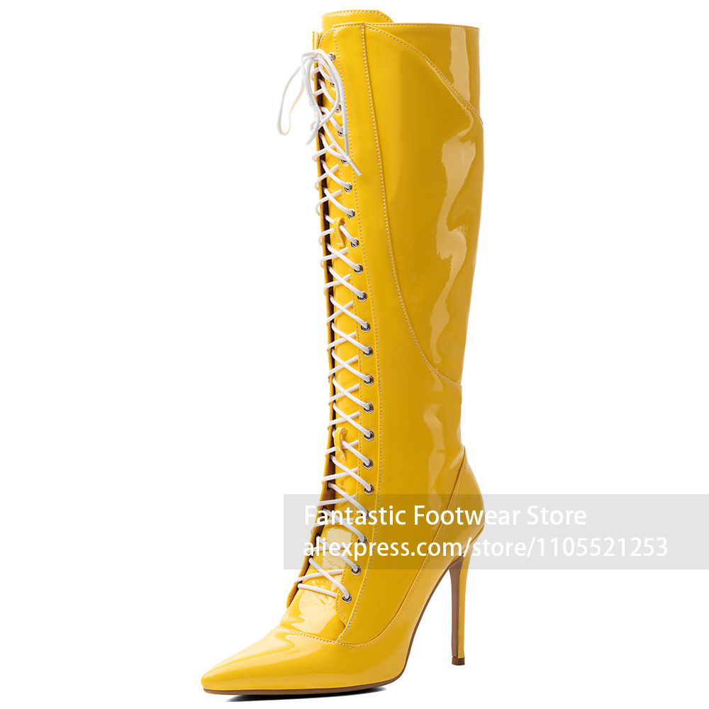 Żółte kozaki z lakierowanej sk – Women Fashion Photoshoot recenzja i cena